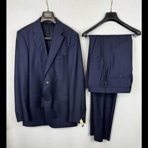 Sarar Sartoria Roberto Wool 110's 2-Piece Striped Suit Navy Size 42 L, 36 W